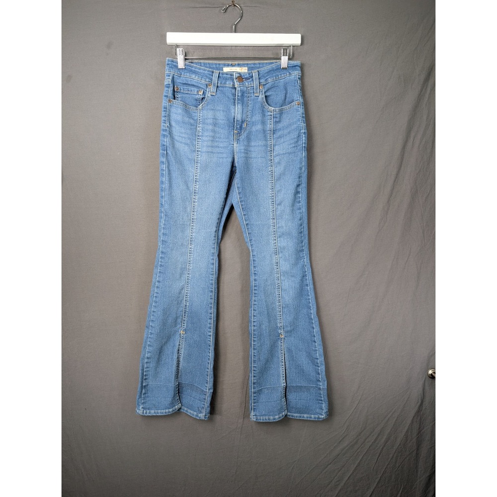 Levi's 726 High Rise Flare Jeans Front Seam Split Hem Blue Denim Size 28